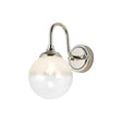Bowles Curved Arm Wall Light 1 Light IP44 Polished Nickel/White Two-Tone Snow Specks Round Glass