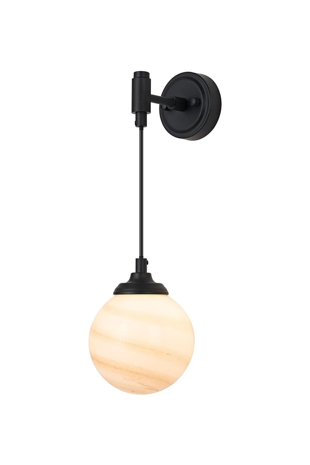 Bowles Adjustable Wall Light 1 Light IP44 Satin Black/Brown/White Round Marble Effect Glass