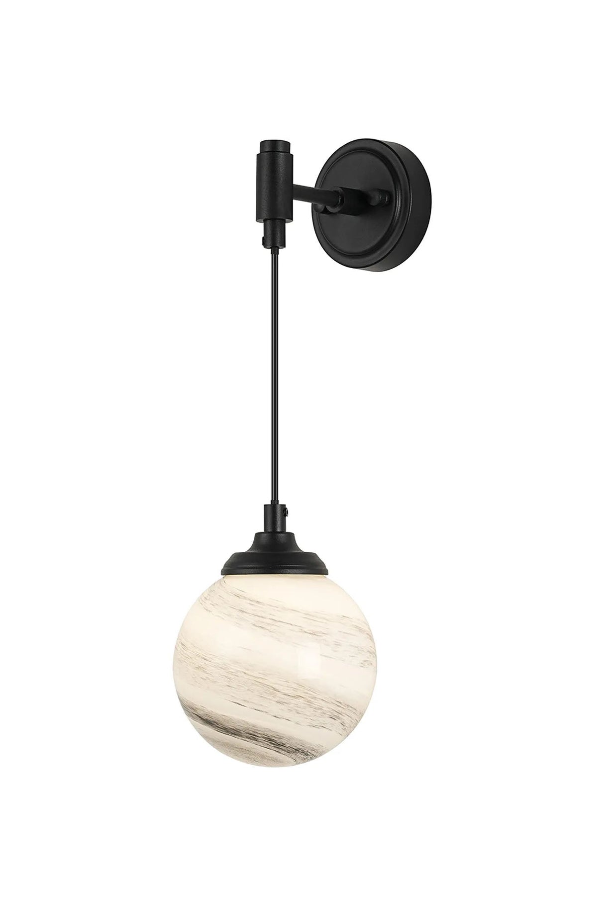 Bowles Adjustable Wall Light 1 Light IP44 Satin Black/Grey/White Round Marble Effect Glass