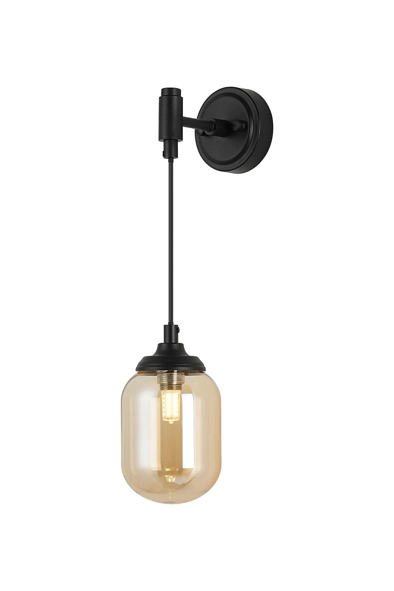 Bowles Adjustable Wall Light 1 Light IP44 Satin Black/Amber Smooth Tubular Glass