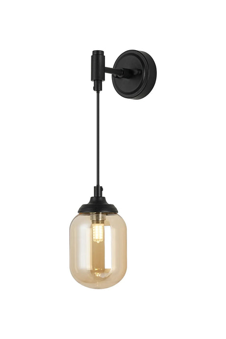 Bowles Adjustable Wall Light 1 Light IP44 Satin Black/Amber Smooth Tubular Glass