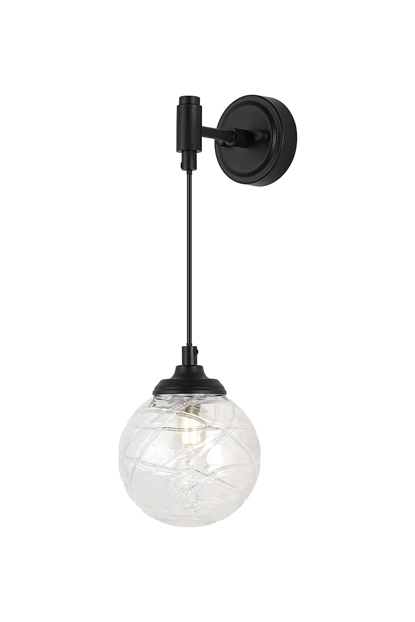 Bowles Adjustable Wall Light 1 Light IP44 Satin Black/Clear Dune Effect Round Glass