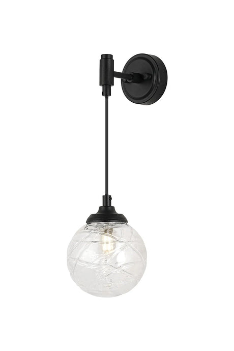 Bowles Adjustable Wall Light 1 Light IP44 Satin Black/Clear Dune Effect Round Glass