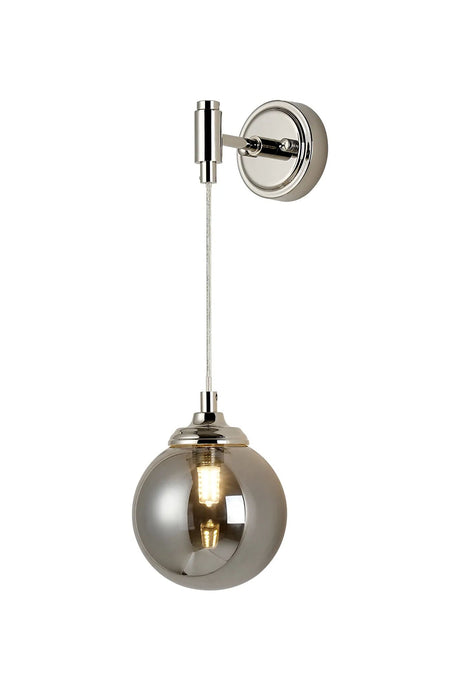 Bowles Adjustable Wall Light 1 Light IP44 Polished Nickel/Smoke Smooth Round Glass