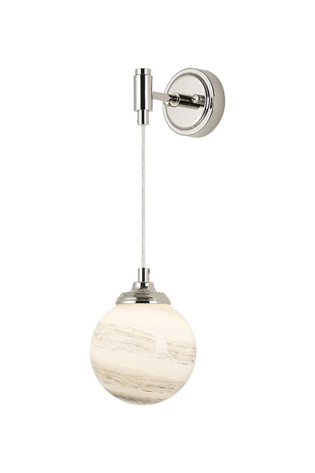 Bowles Adjustable Wall Light 1 Light IP44 Polished Nickel/Grey/White Round Marble Effect Glass