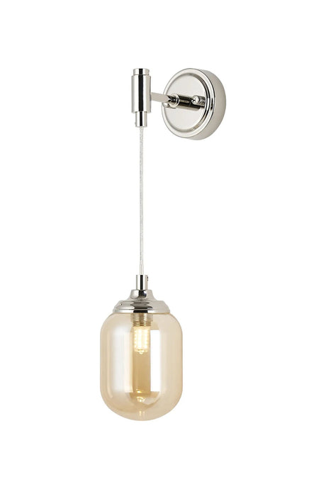 Bowles Adjustable Wall Light 1 Light IP44 Polished Nickel/Amber Smooth Tubular Glass