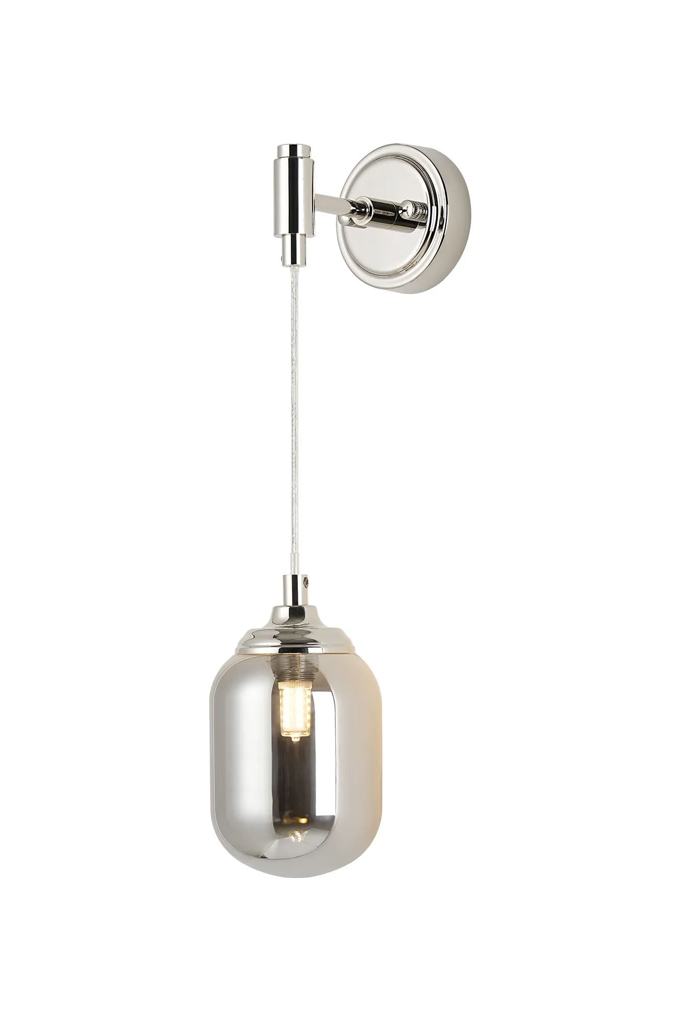 Bowles Adjustable Wall Light 1 Light IP44 Polished Nickel/Smoke Smooth Tubular Glass