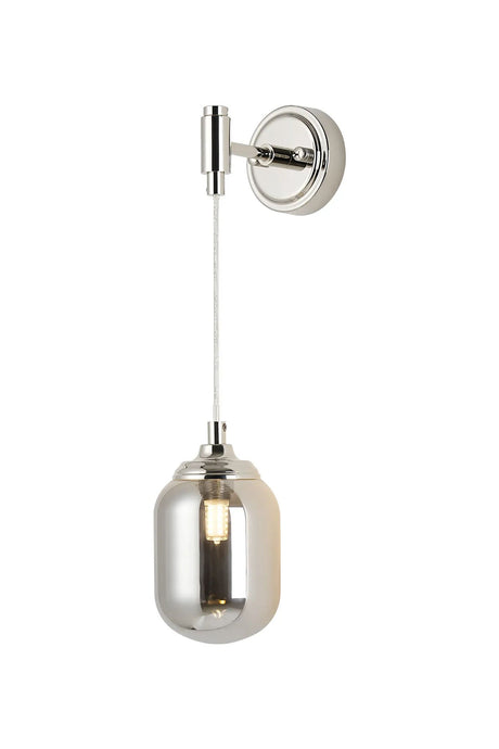 Bowles Adjustable Wall Light 1 Light IP44 Polished Nickel/Smoke Smooth Tubular Glass