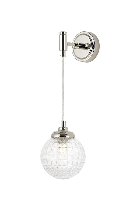 Bowles Adjustable Wall Light 1 Light IP44 Polished Nickel/Clear Cross Pattern Round Glass
