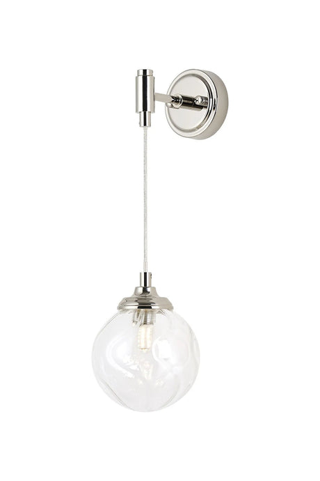 Bowles Adjustable Wall Light 1 Light IP44 Polished Nickel/Clear Waved Round Glass