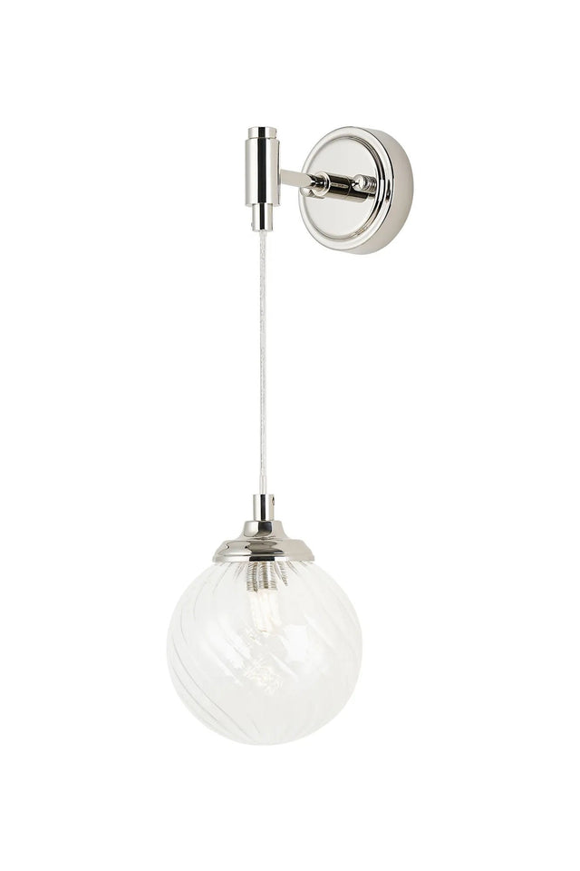 Bowles Adjustable Wall Light 1 Light IP44 Polished Nickel/Clear Swirl Round Glass