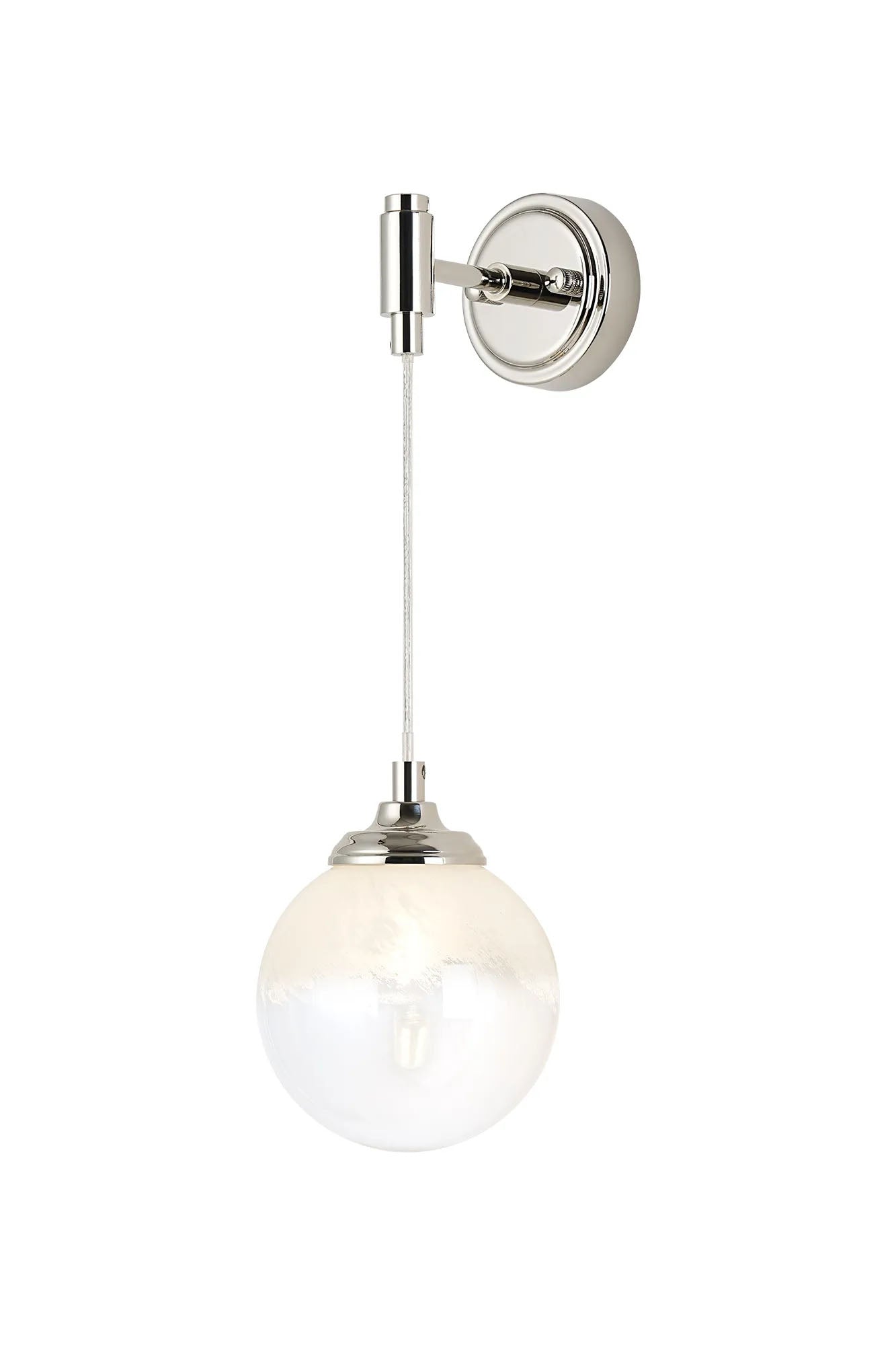 Bowles Adjustable Wall Light 1 Light IP44 Polished Nickel/White Two-Tone Snow Specks Round Glass