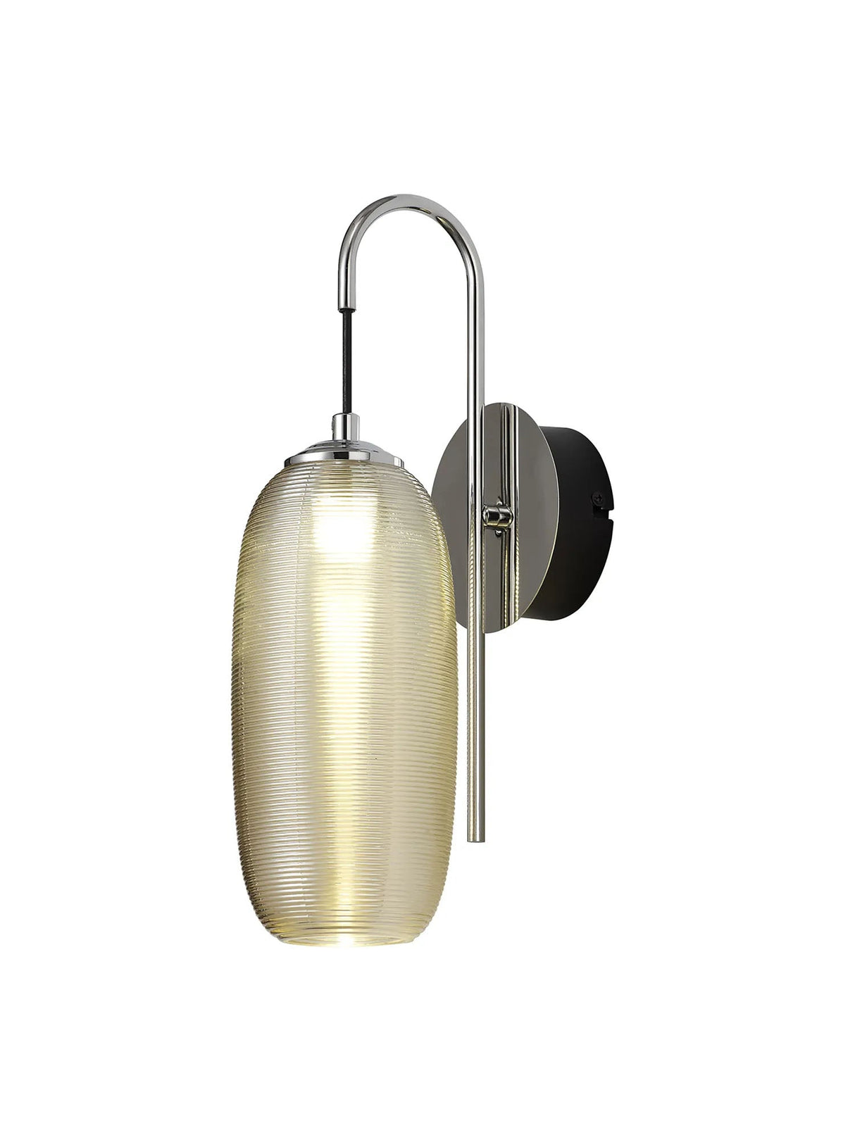 Brady Switched Wall Lamp, 6W LED, 4000K, Polished Chrome/Black With Champagne Glass