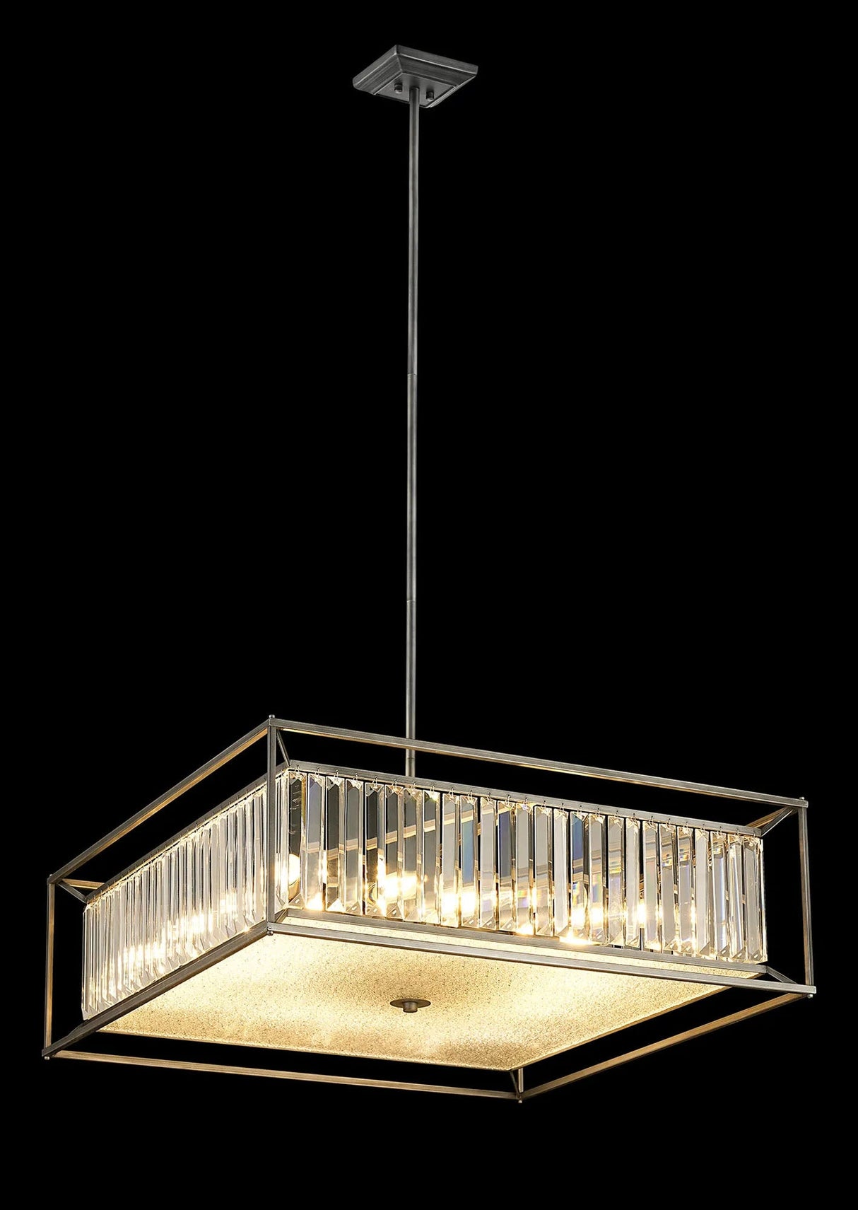 Bramble Fixed Pendant/Semi Ceiling, 12 x E14, Pewter/Clear/Grain Glass