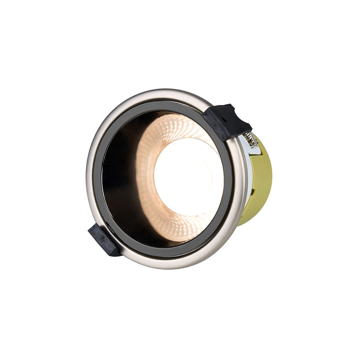 Brand, 5/8W, Triac Dimmable 4CCT LED Fire Rated Downlight, Black Chrome Inner & Satin Nickel Trim, Cut Out: 70mm, 800lm, 60° Deg, IP65, 5yrs Warranty
