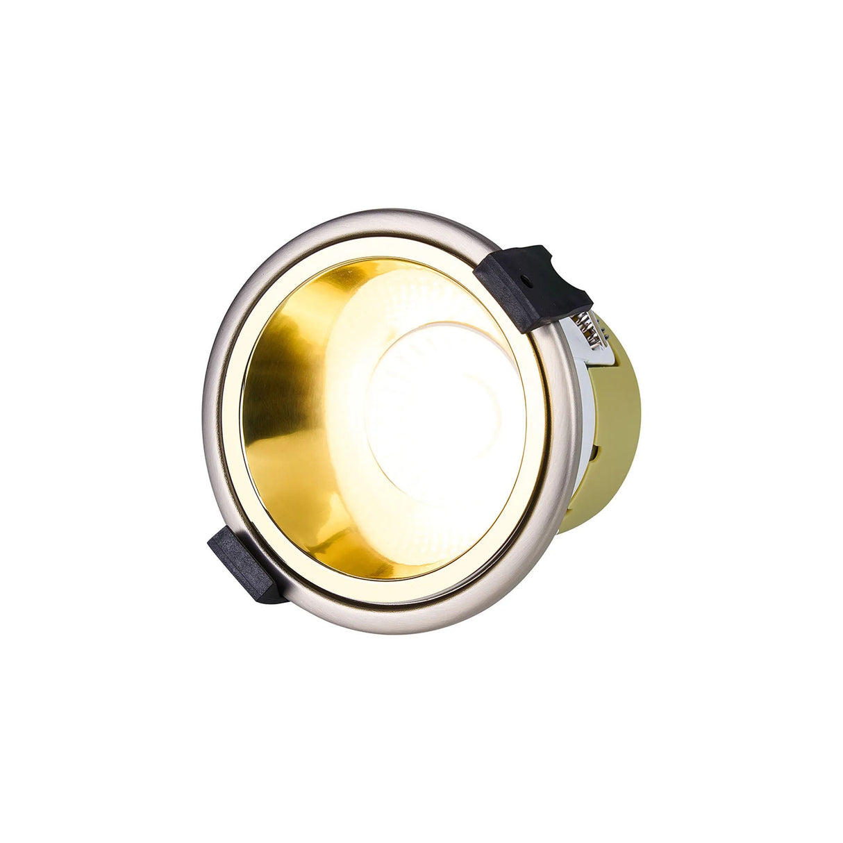 Brand, 5/8W, Triac Dimmable 4CCT LED Fire Rated Downlight, Gold Inner & Satin Nickel Trim, Cut Out: 70mm, 800lm, 60° Deg, IP65, 5yrs Warranty