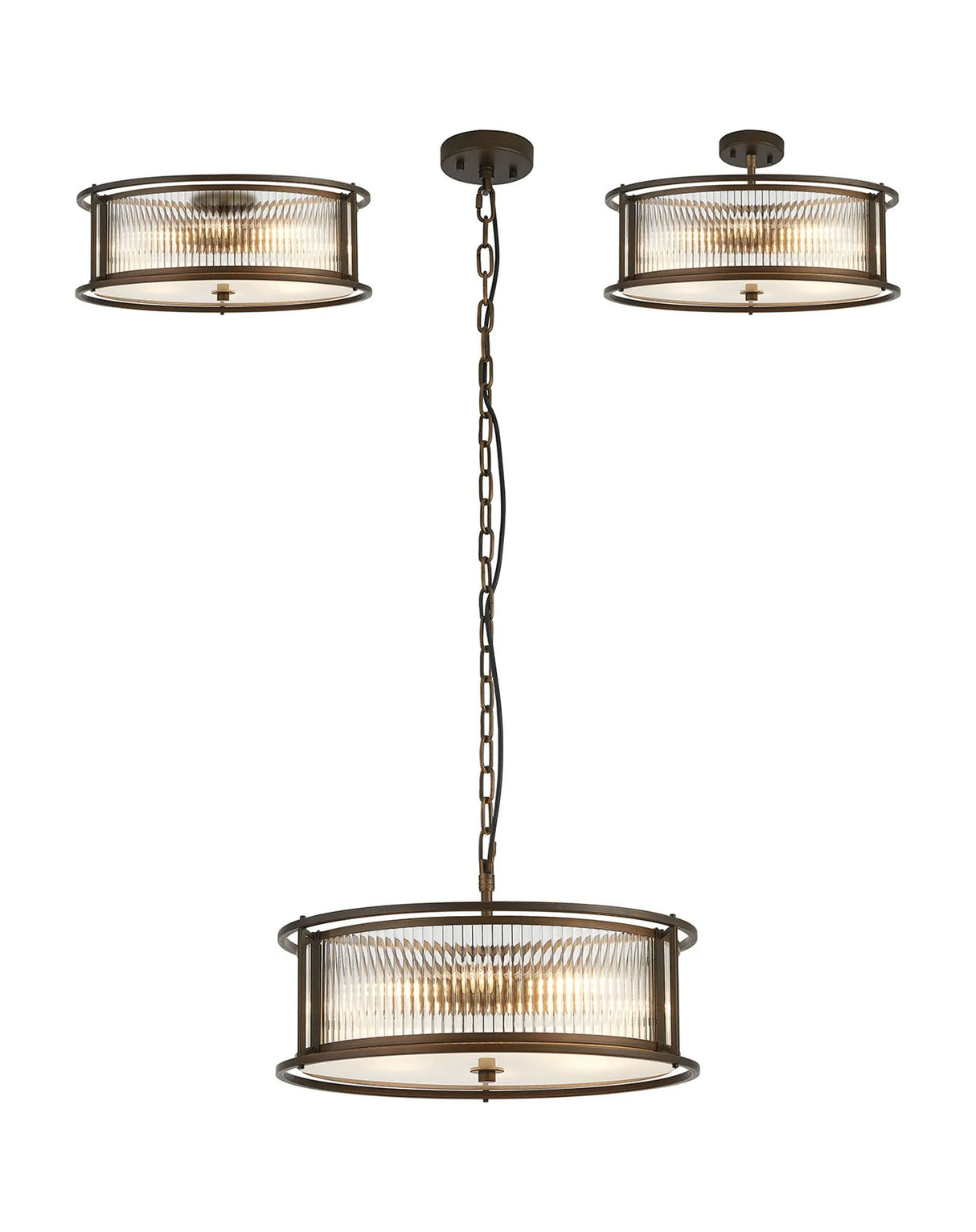 Brooking 50cm Round Flush/Semi Ceiling/Pendant Convertible, 6 x E14, Bronze/Clear Glass