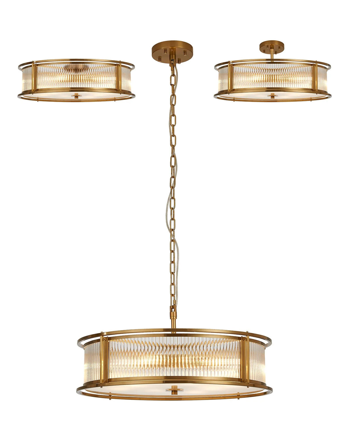 Brooking 65cm Round Flush/Semi Ceiling/Pendant Convertible, 8 x E14, Brass/Clear Glass