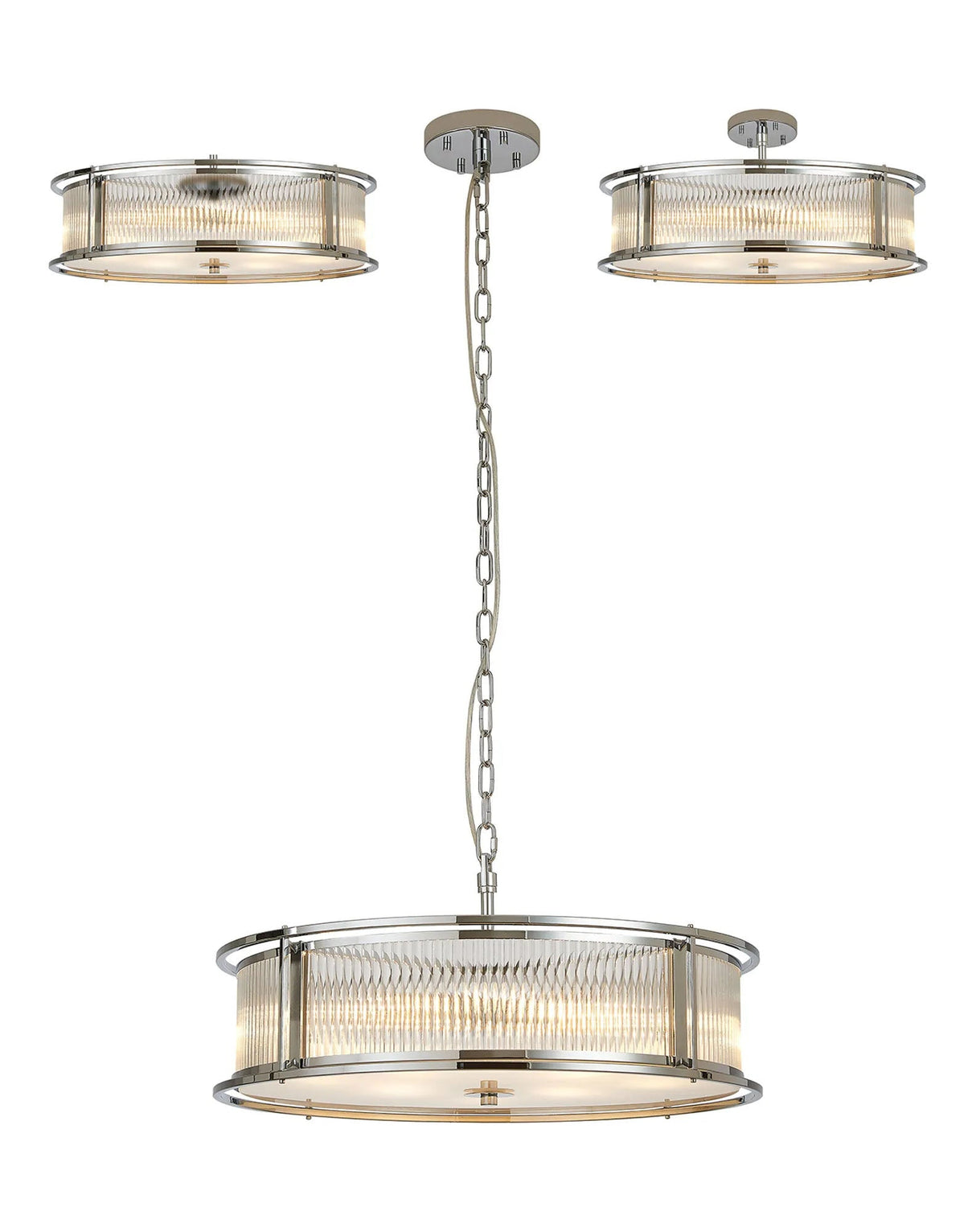 Brooking 65cm Round Flush/Semi Ceiling/Pendant Convertible, 8 x E14, Polished Chrome/Clear Glass