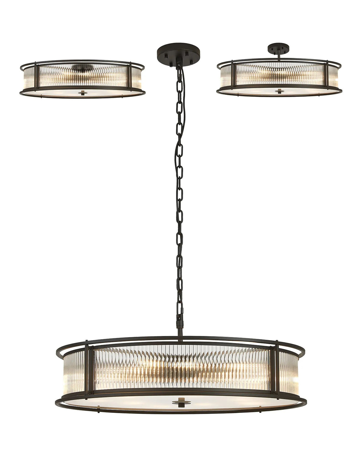 Brooking 80cm Round Flush/Semi Ceiling/Pendant Convertible, 10 x E14, Black/Clear Glass