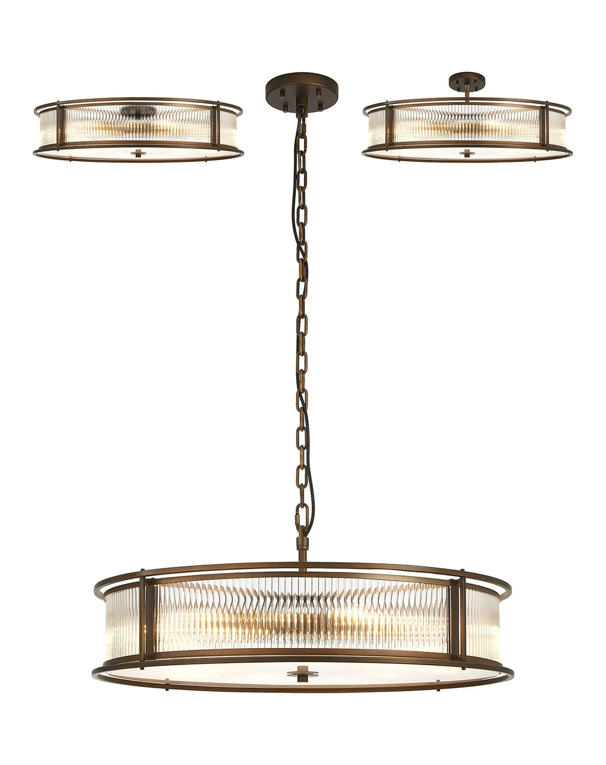 Brooking 80cm Round Flush/Semi Ceiling/Pendant Convertible, 10 x E14, Bronze/Clear Glass