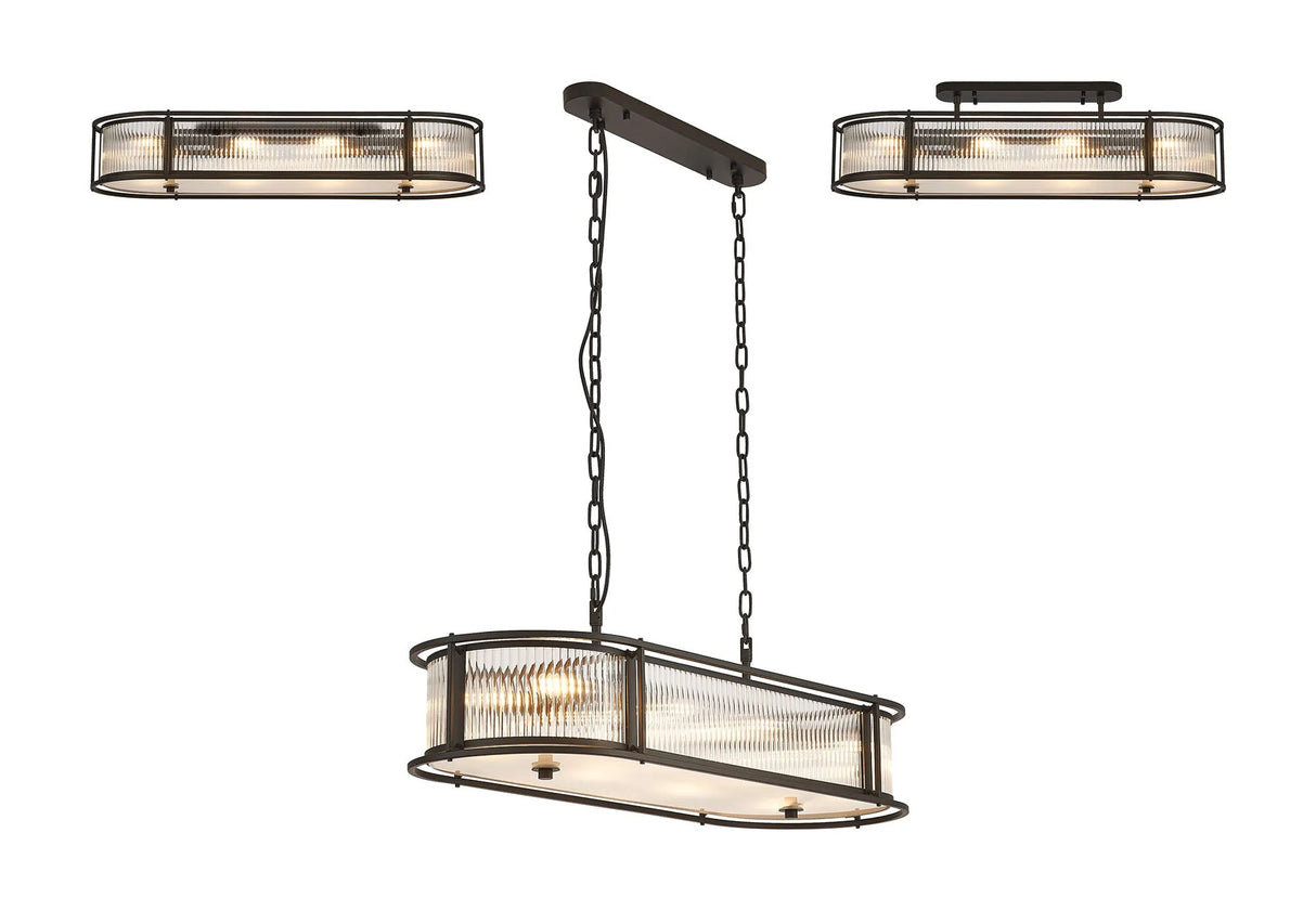 Brooking 1m x 35cm Oval Flush/Semi Ceiling/Pendant, 8 x E14, Satin Black/Clear Glass