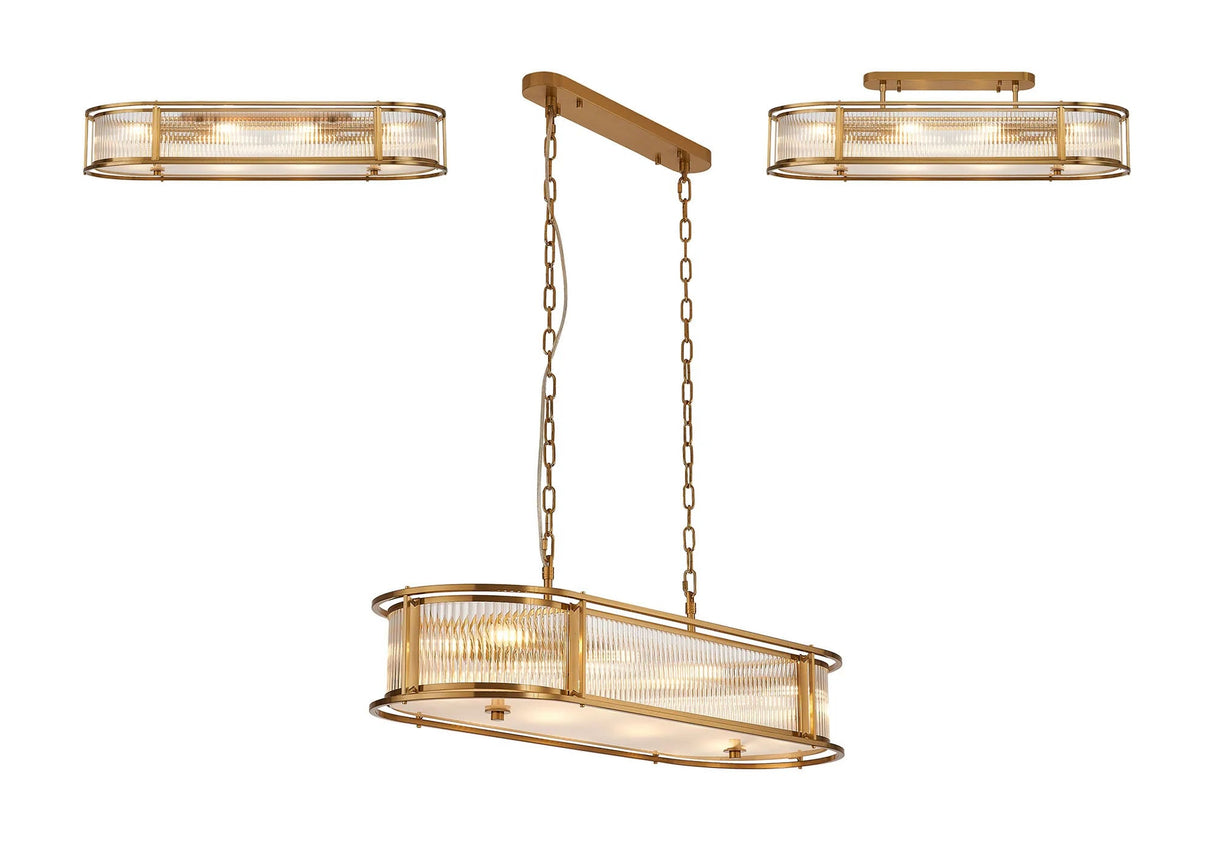 Brooking 1m x 35cm Oval Flush/Semi Ceiling/Pendant, 8 x E14, Brass/Clear Glass