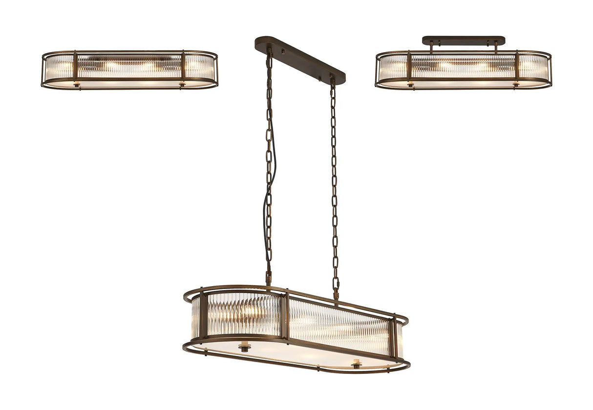Brooking 1m x 35cm Oval Flush/Semi Ceiling/Pendant, 8 x E14, Bronze/Clear Glass