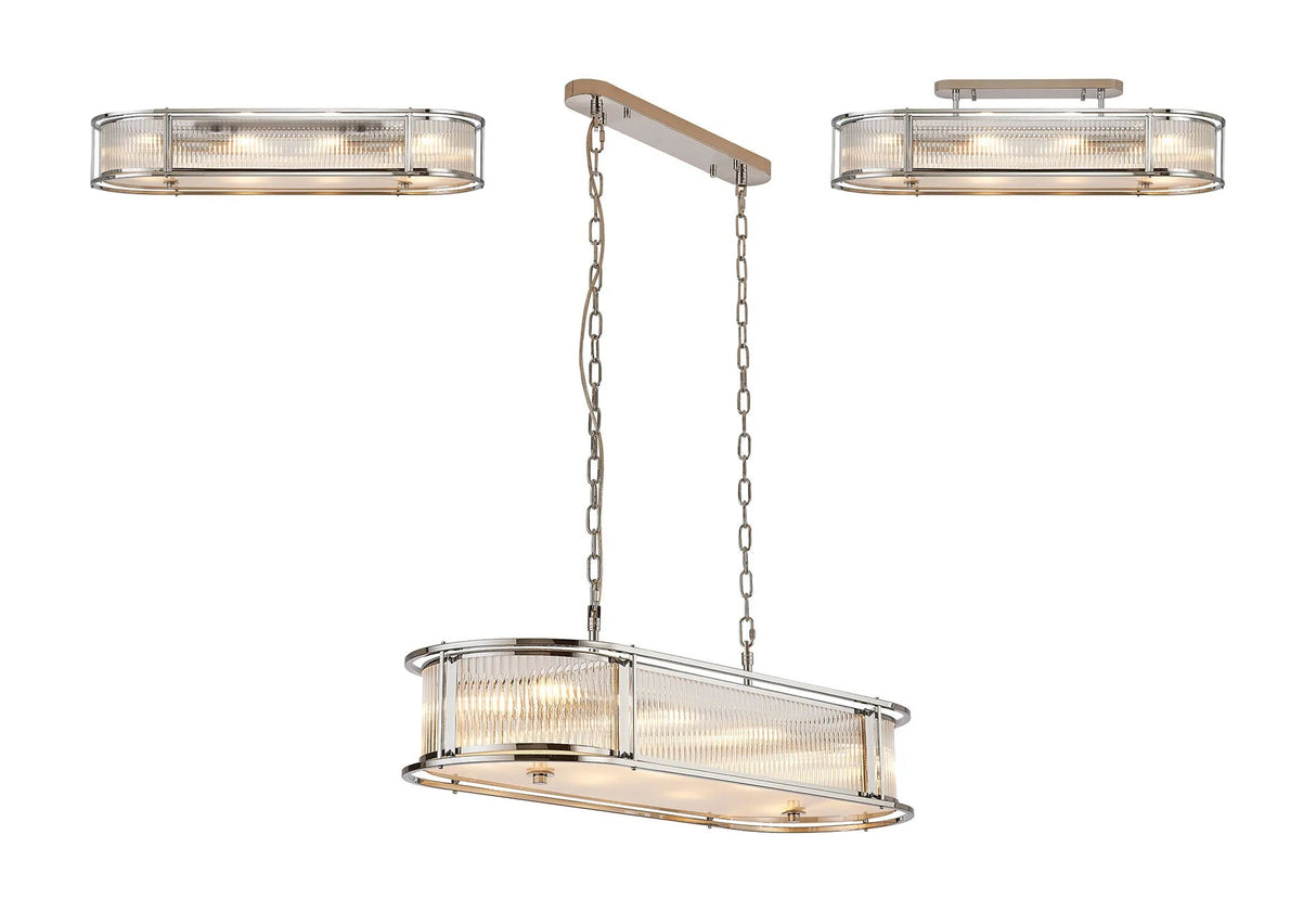 Brooking 1m x 35cm Oval Flush/Semi Ceiling/Pendant, 8 x E14, Polished Chrome/Clear Glass