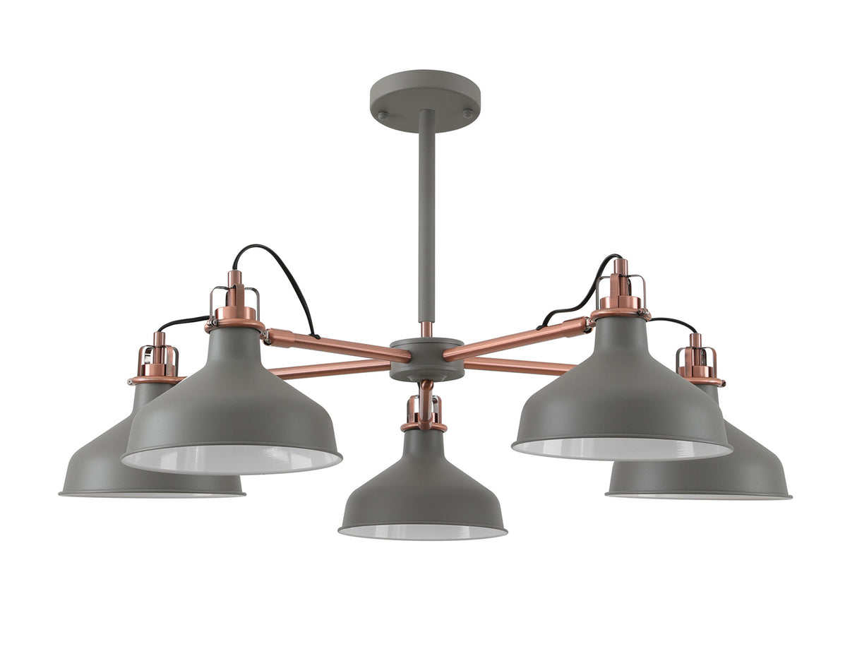 Brown Telescopic 5 Light, 5 x E27, Sand Grey/Copper/White