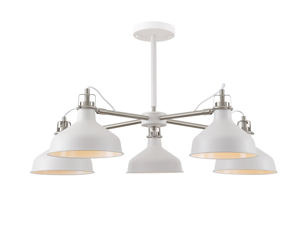 Brown Telescopic 5 Light, 5 x E27, Sand White/Satin Nickel/White