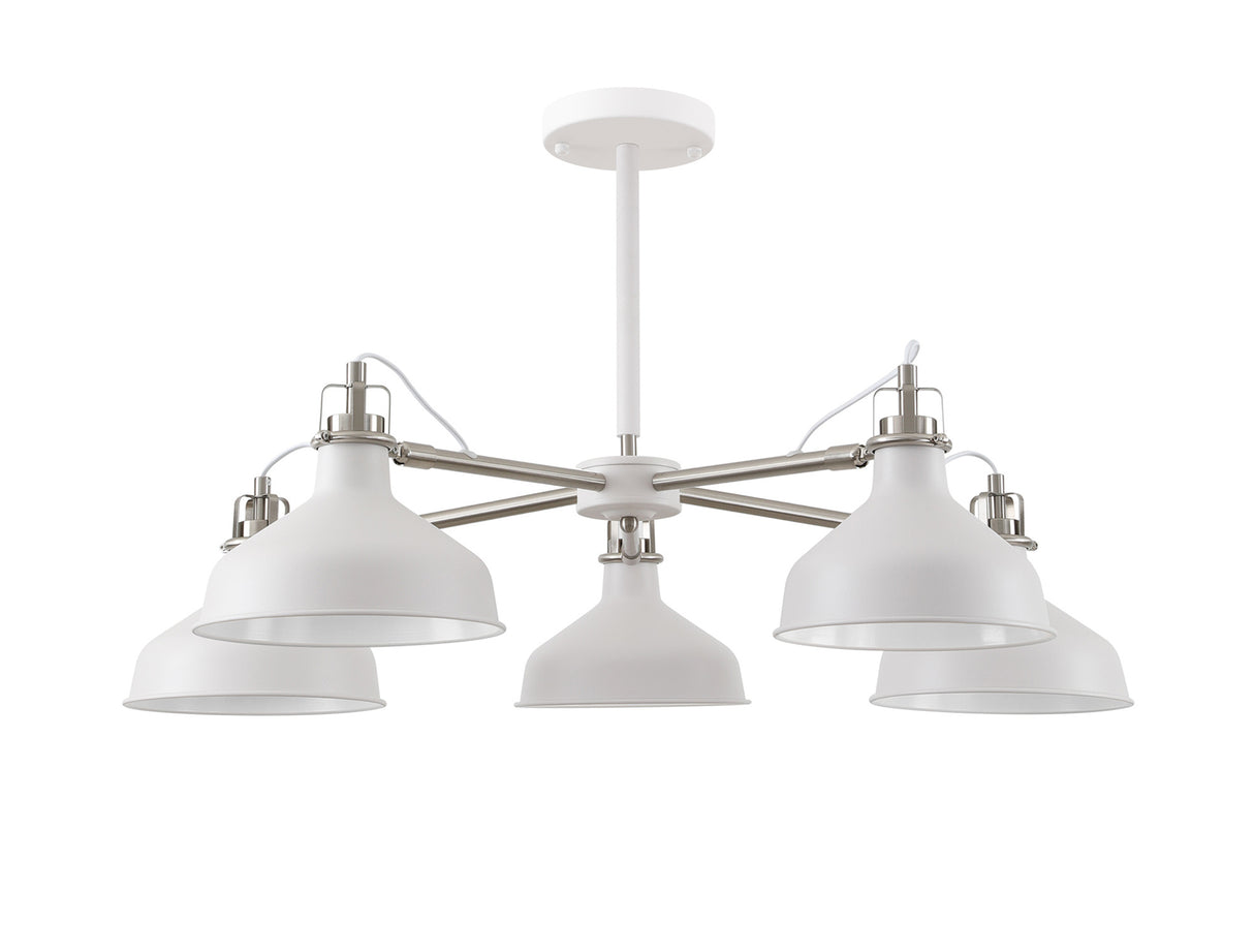 Brown Telescopic 5 Light, 5 x E27, Sand White/Satin Nickel/White