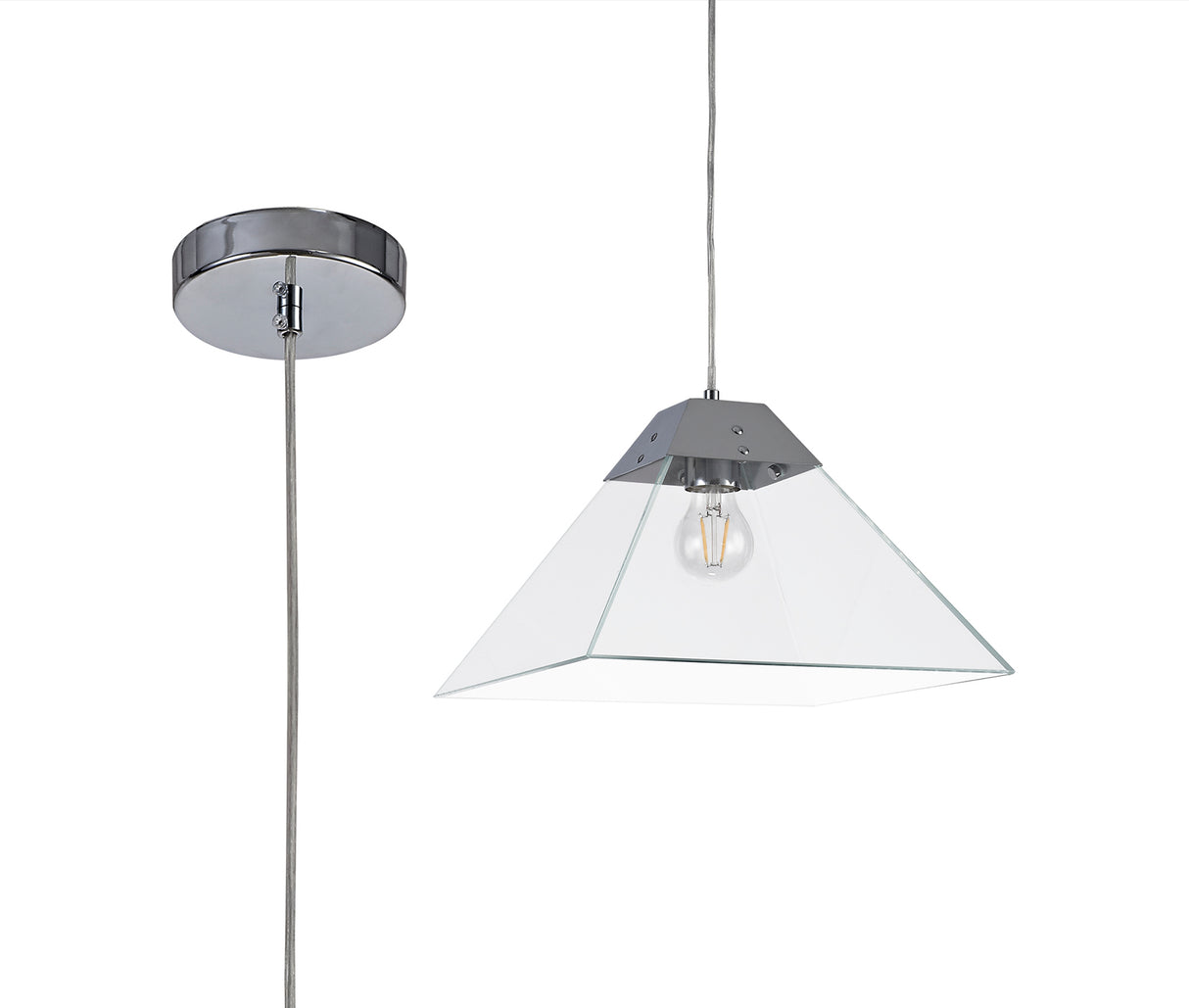 Buckley Square Pendant Large, 1 Light E27, Polished Chrome
