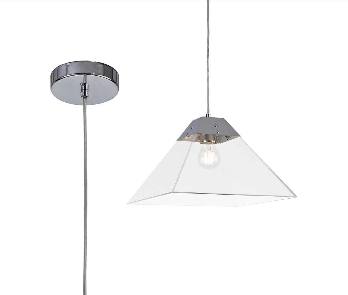 Buckley Square Pendant Large, 1 Light E27, Polished Chrome