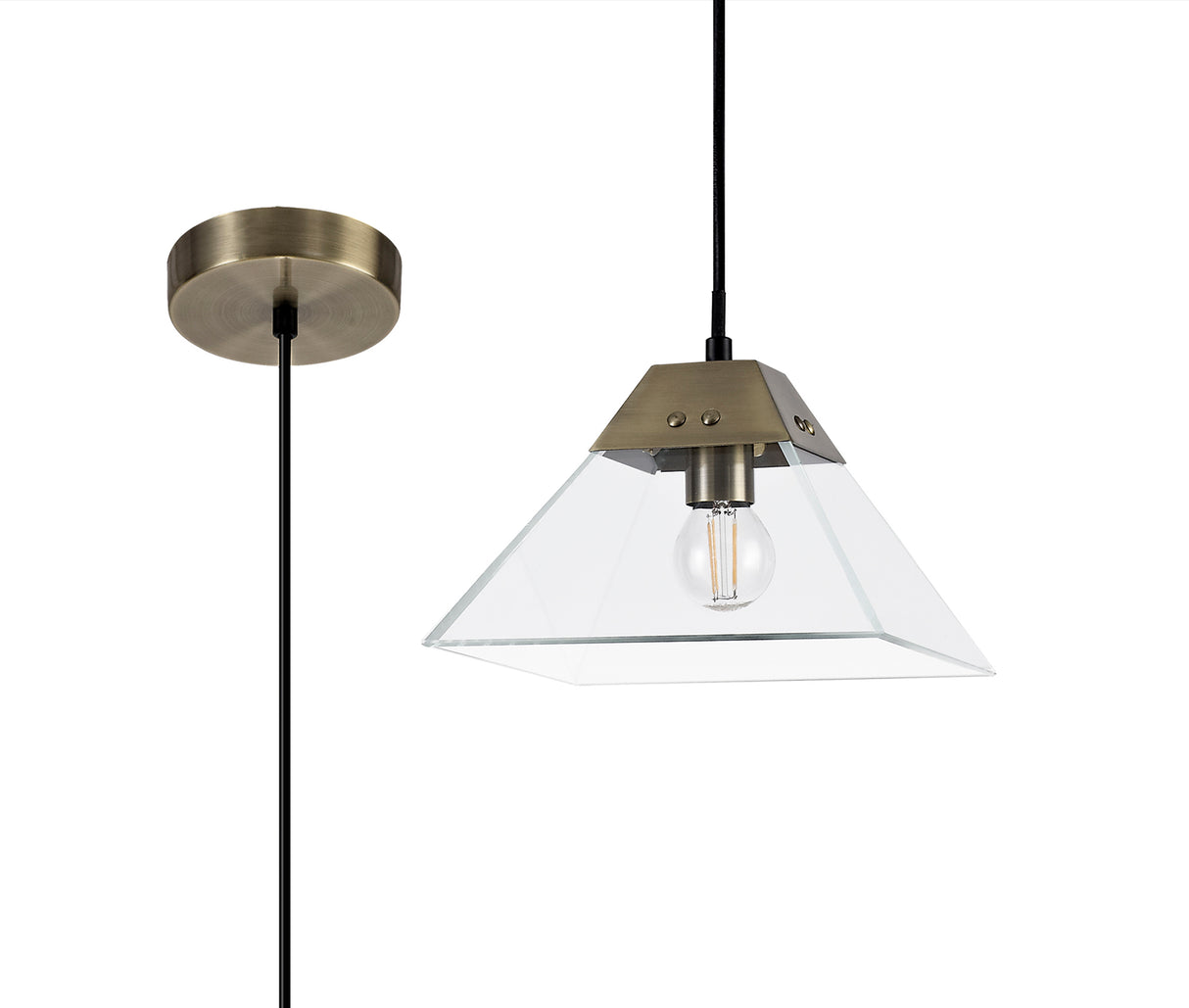 Buckley Square Pendant Small, 1 Light E14, Antique Brass