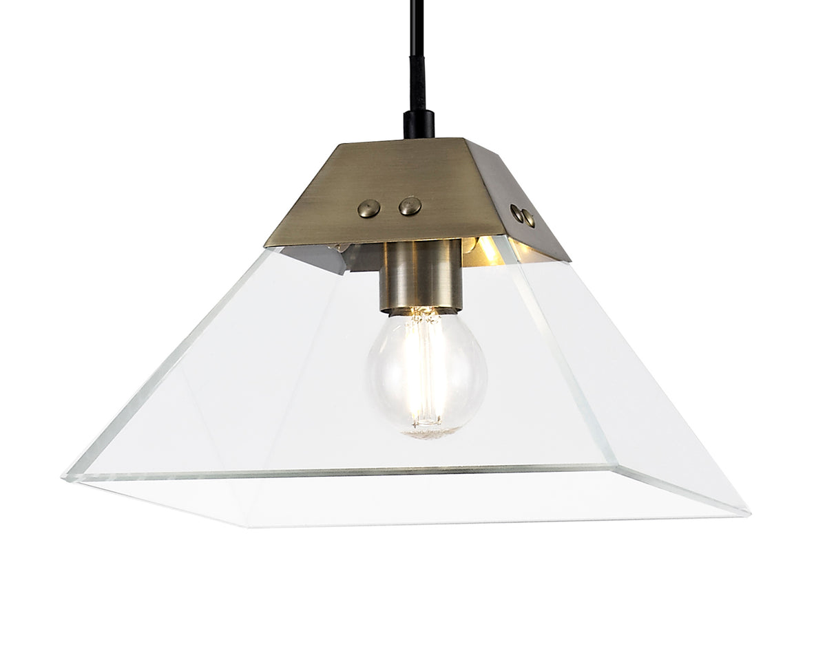 Buckley Square Pendant Small, 1 Light E14, Antique Brass
