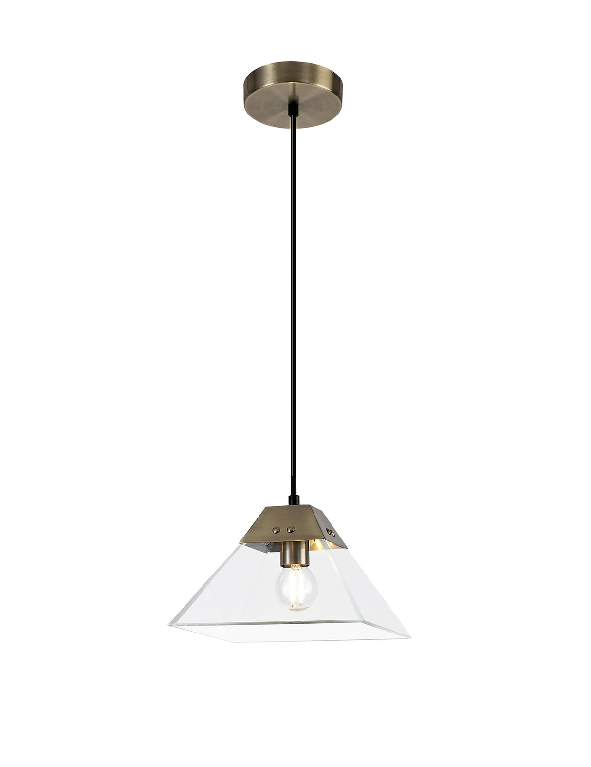 Buckley Square Pendant Small, 1 Light E14, Antique Brass