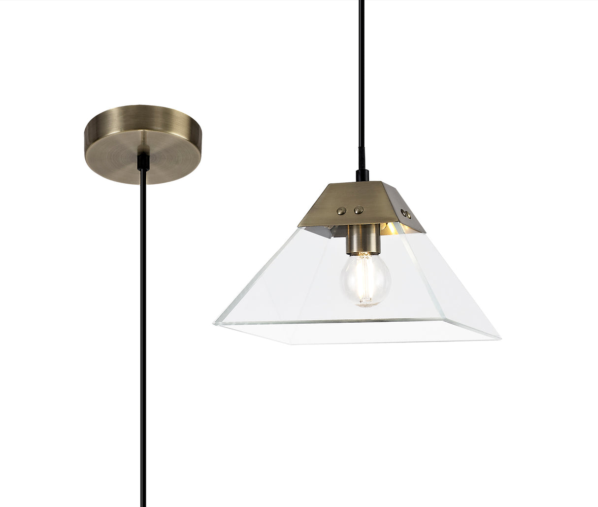 Buckley Square Pendant Small, 1 Light E14, Antique Brass