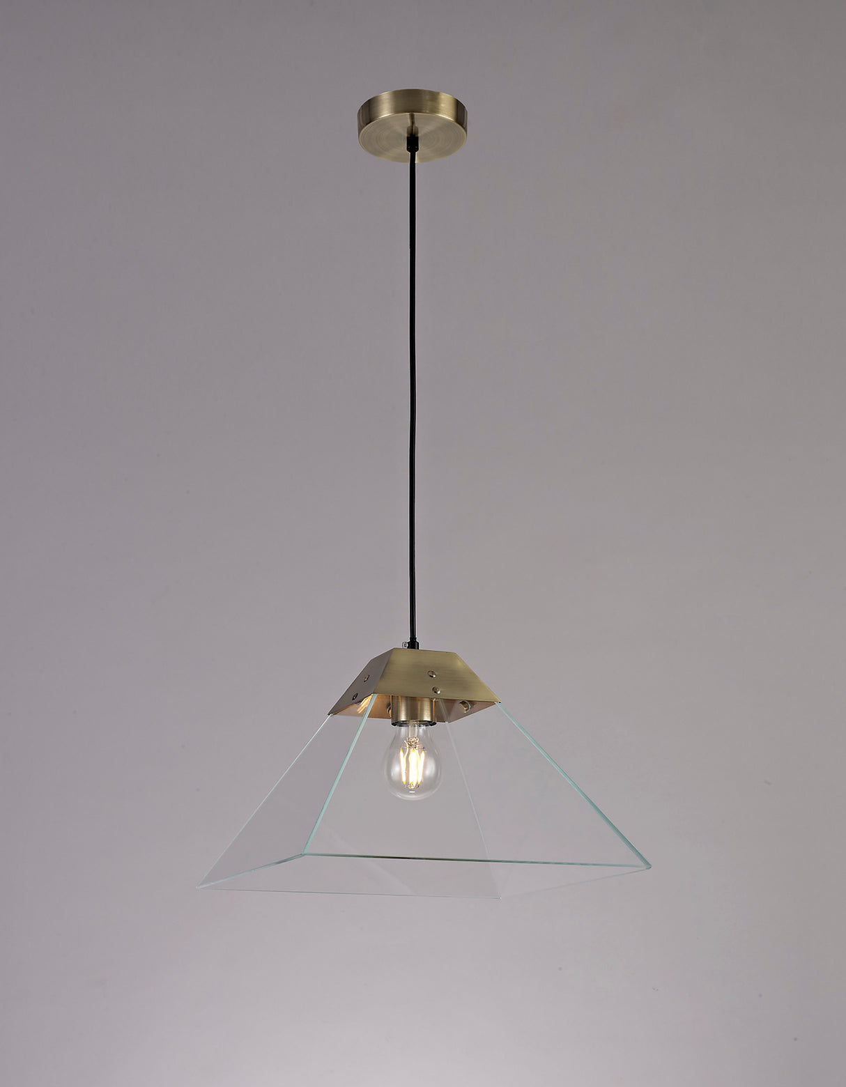 Buckley Square Pendant Large, 1 Light E27, Antique Brass