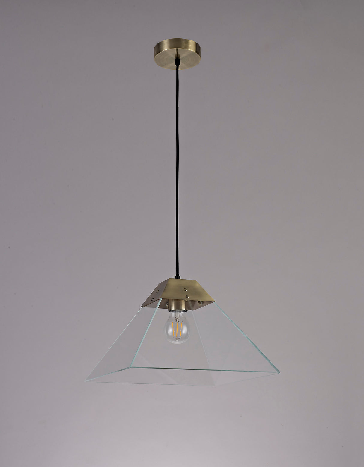 Buckley Square Pendant Large, 1 Light E27, Antique Brass
