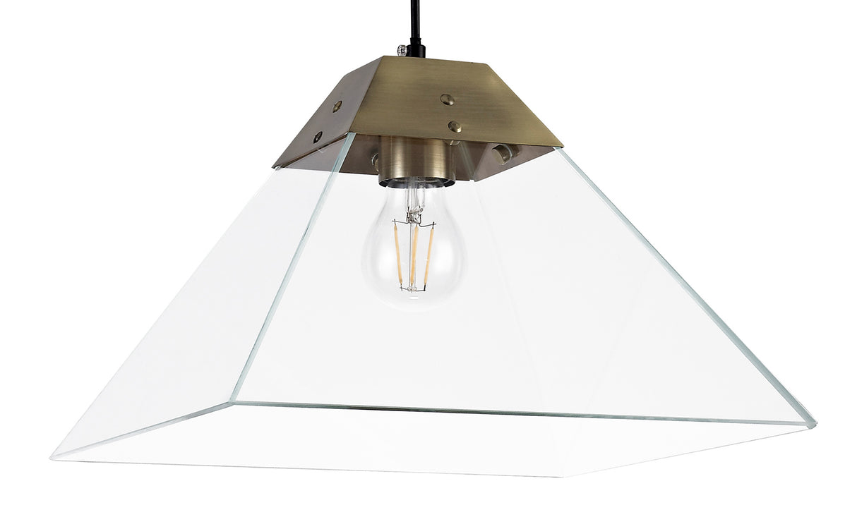Buckley Square Pendant Large, 1 Light E27, Antique Brass