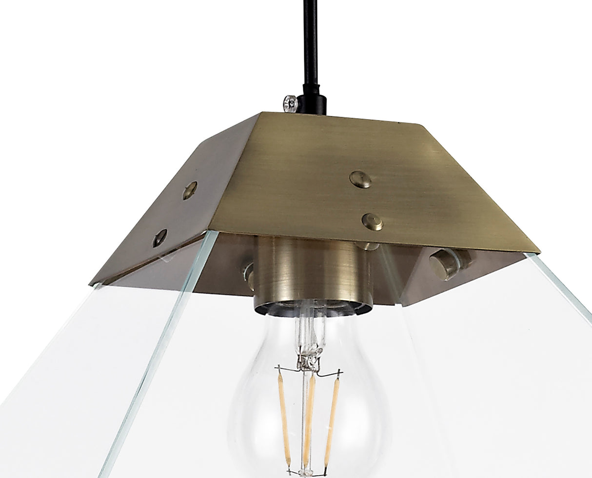 Buckley Square Pendant Large, 1 Light E27, Antique Brass