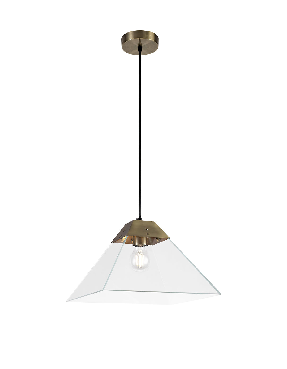 Buckley Square Pendant Large, 1 Light E27, Antique Brass