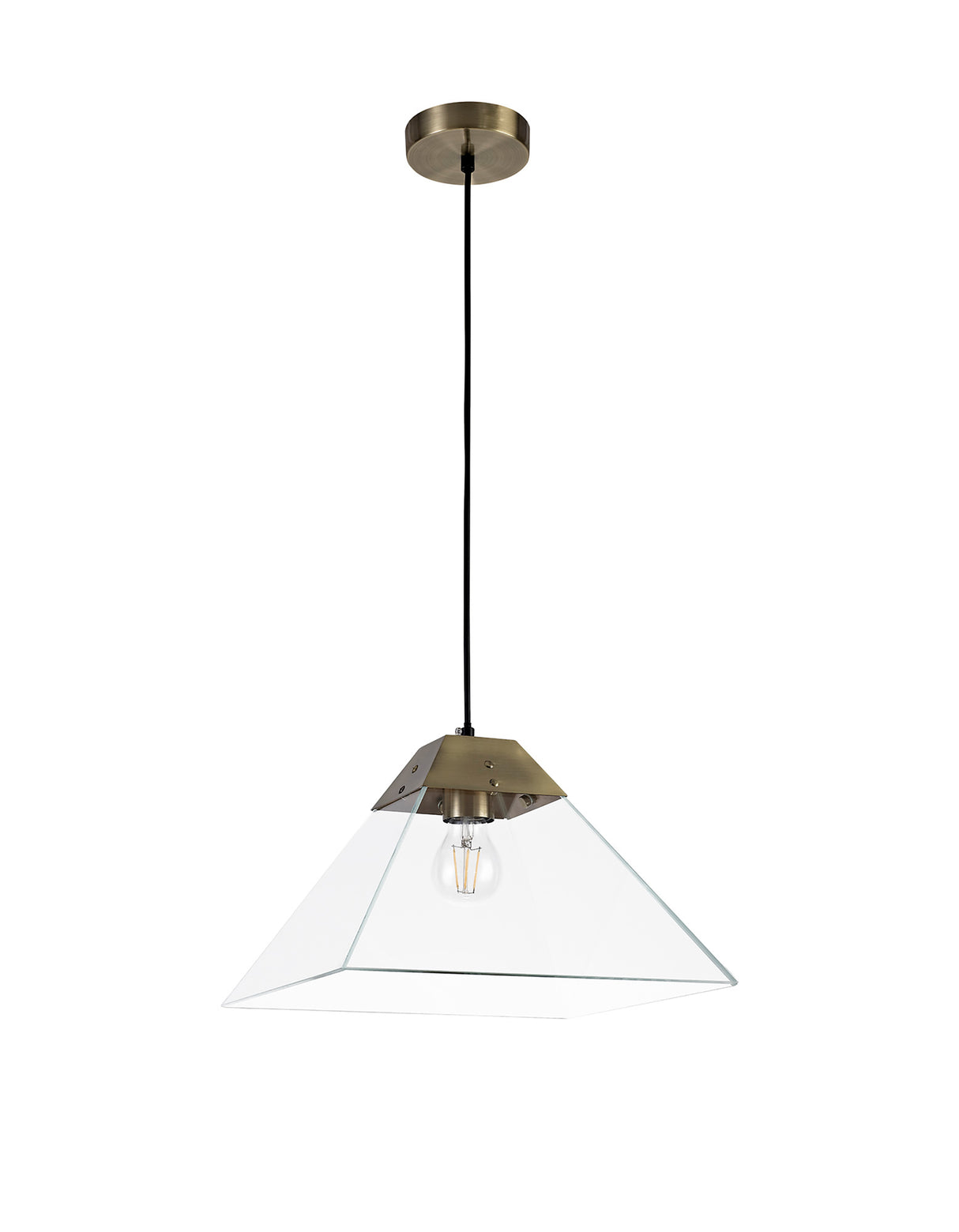 Buckley Square Pendant Large, 1 Light E27, Antique Brass
