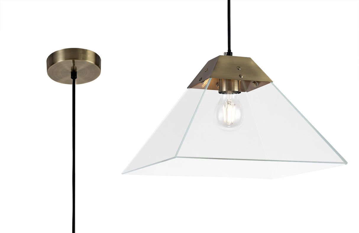 Buckley Square Pendant Large, 1 Light E27, Antique Brass