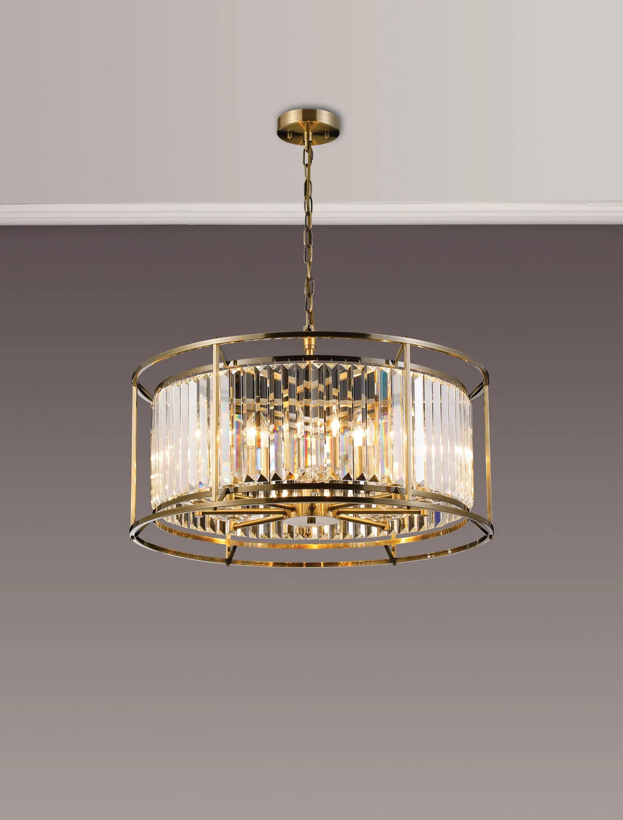 Buckley Pendant/Semi Ceiling Convertible, 8 x E14, Antique Brass / Clear