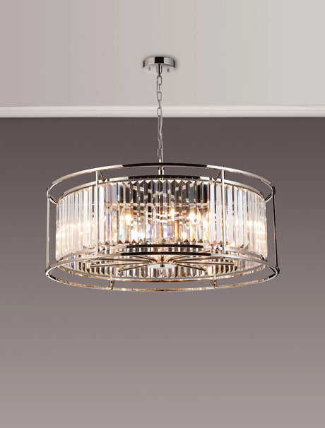 Buckley Pendant/Semi Ceiling, 10 x E14, Polished Nickel/Clear