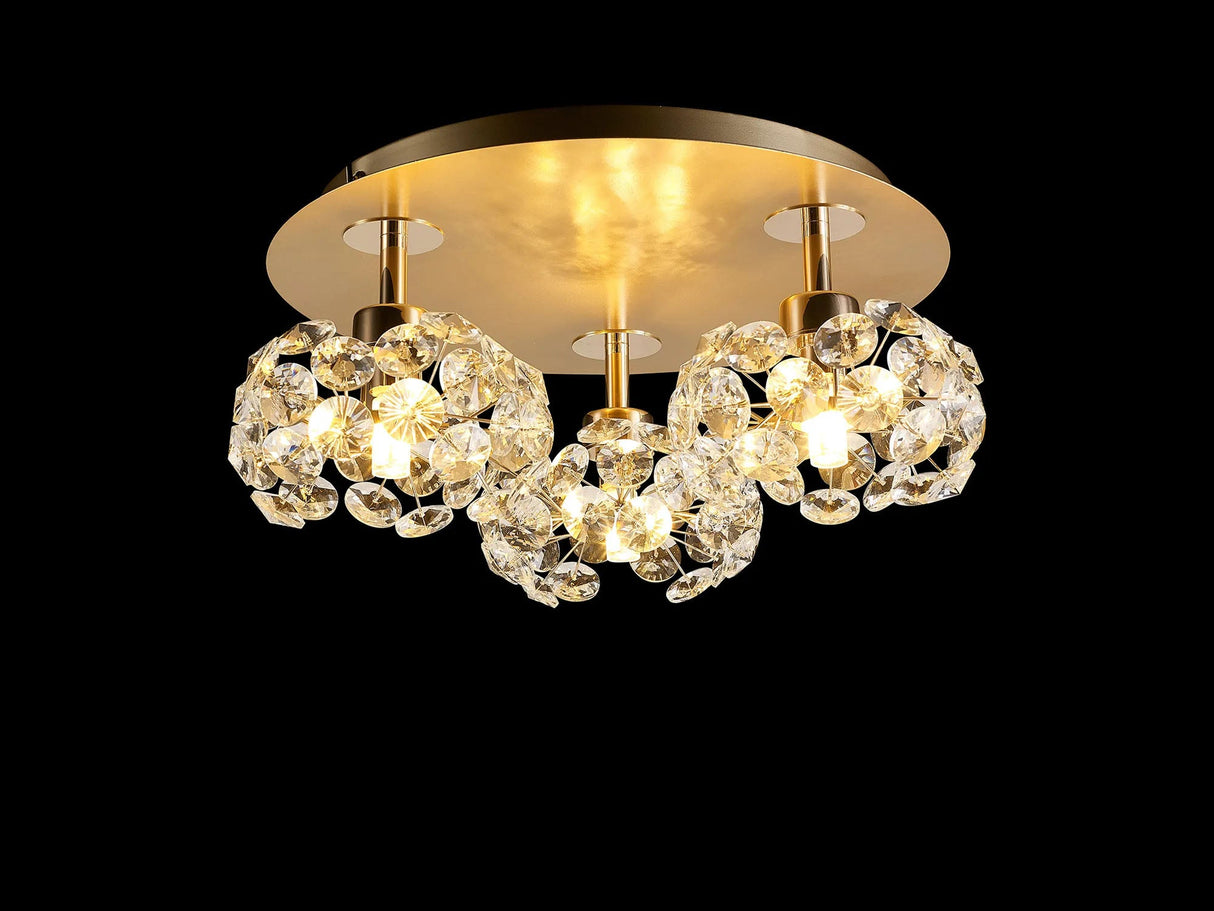 Byrne Round 3 x G9 35cm Flush Light With French Gold/Crystal Shade