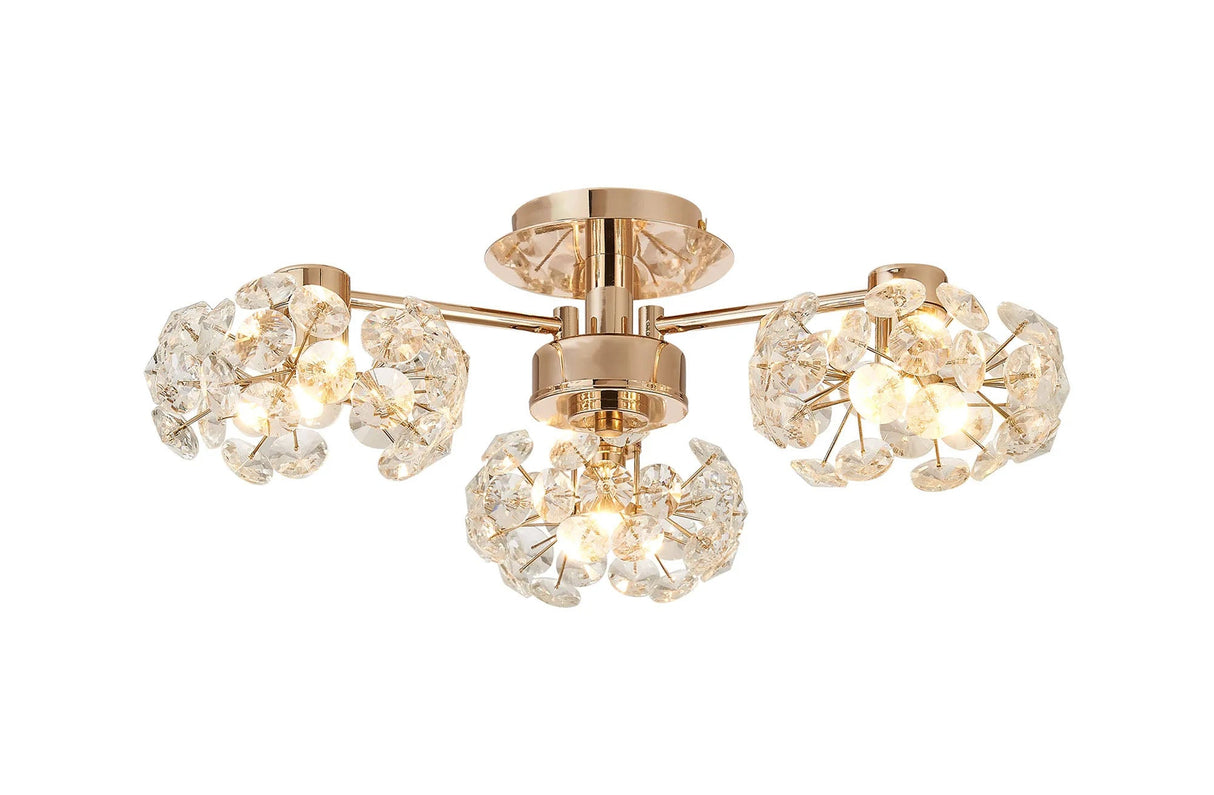 Byrne French Gold 3 x G9 Flush Light French Gold & Crystal Shade