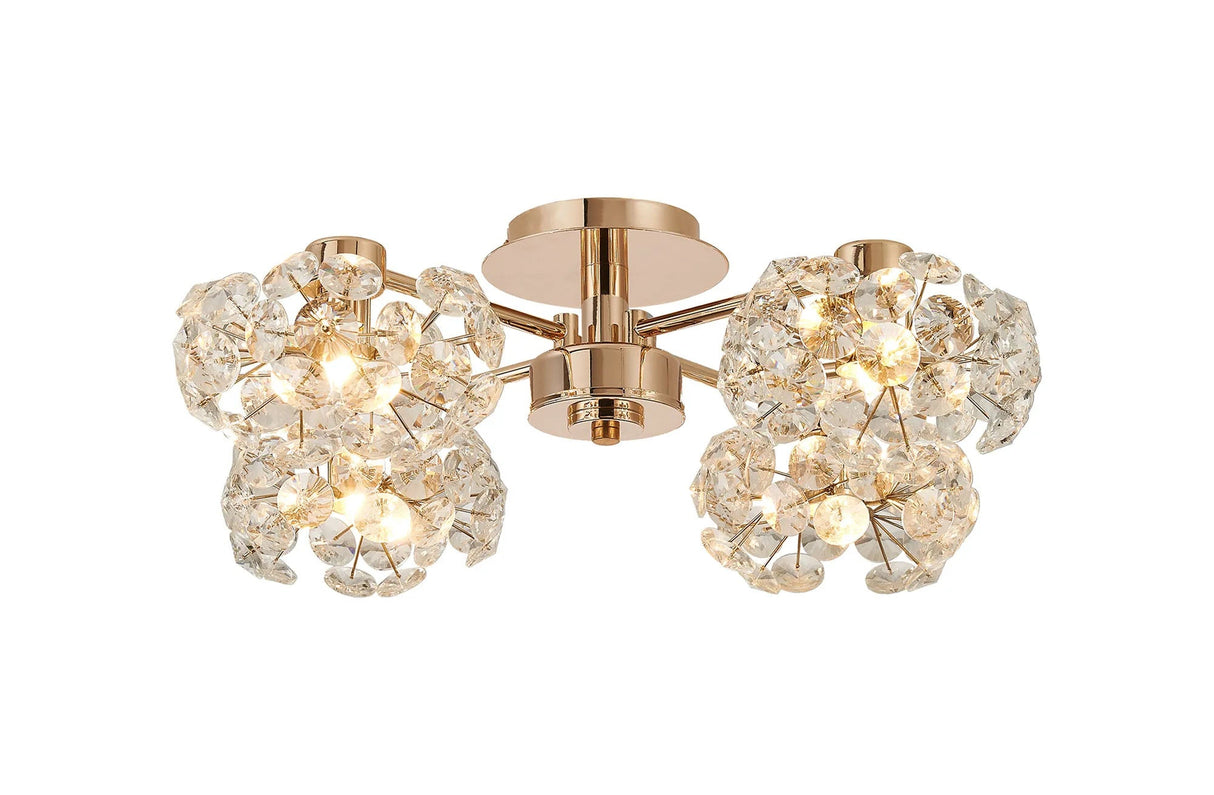 Byrne French Gold 4 x G9 Flush Light French Gold & Crystal Shade